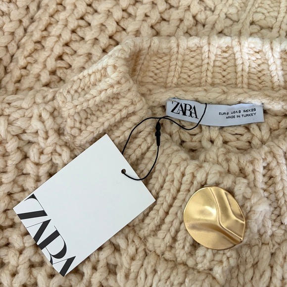 NWT!! ZARA Chunky Knit Cardigan Sweater Solid Ivory Blogger Favorite Small - Picture 13 of 16